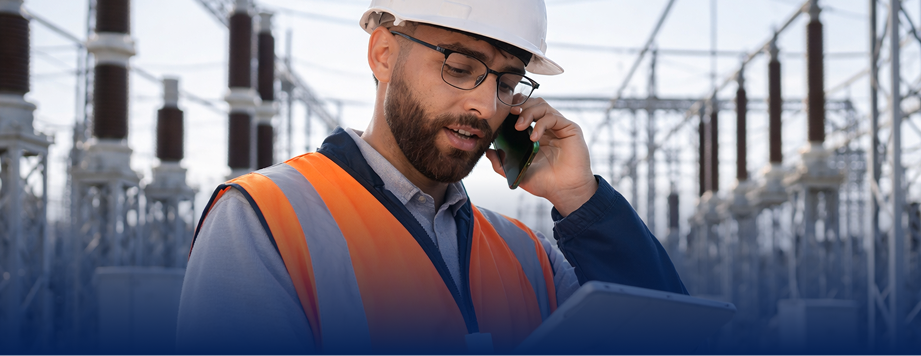 Ingeniero brindando atención para servicios eléctricos, automatización y protección